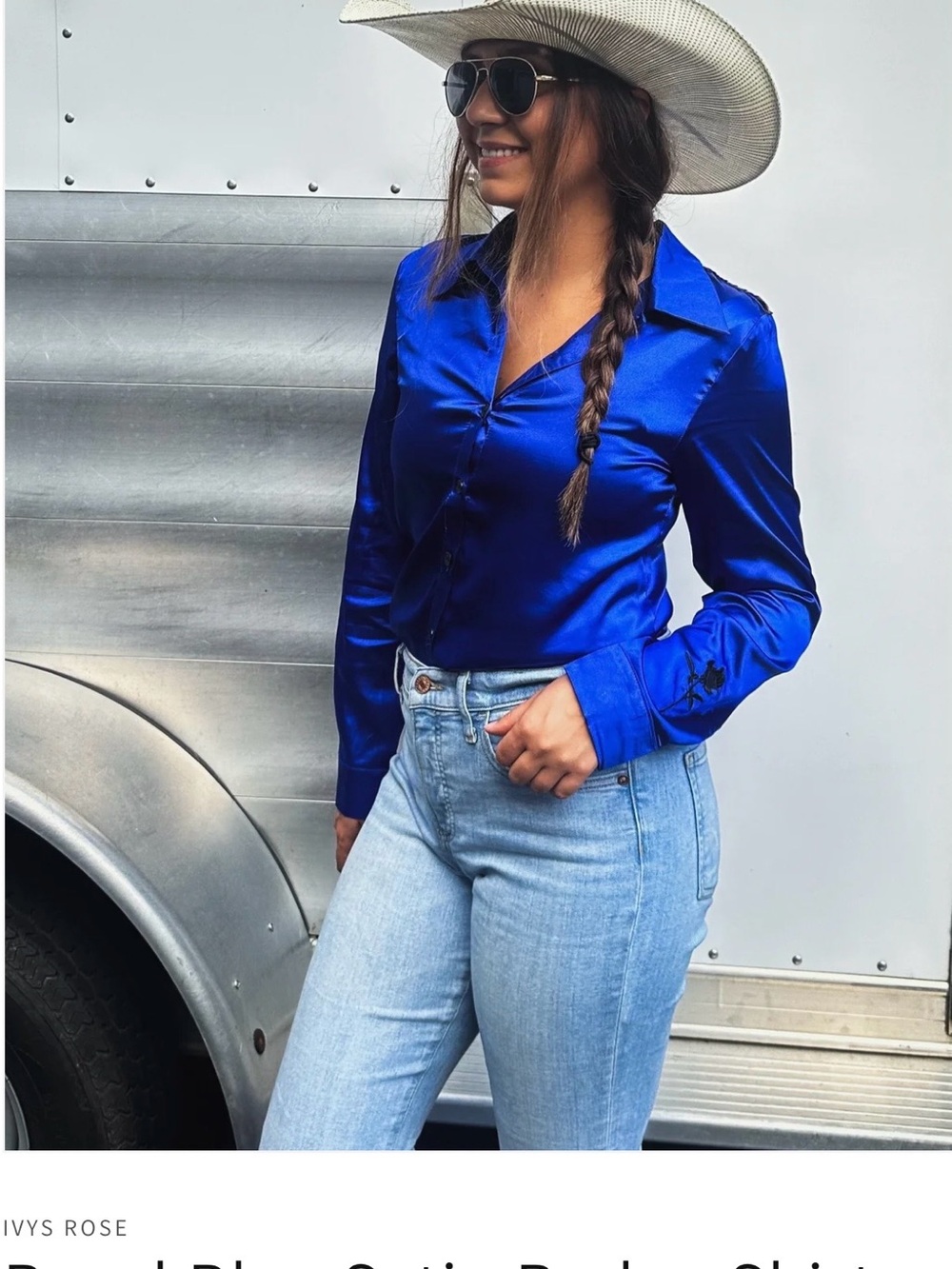 Ivys Rose Satin Royal Blue Blouse - XS Rodeo Shirt